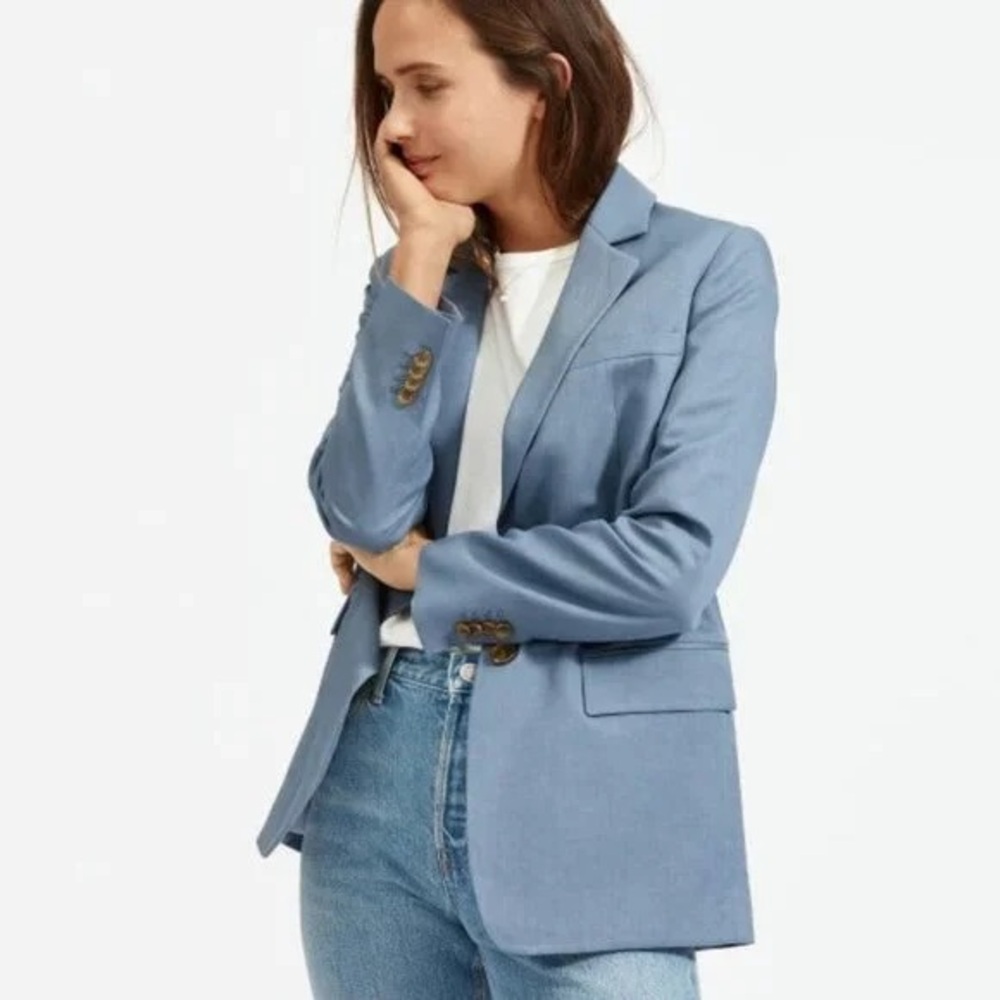 Everlane The Cotton-Linen Blazer in Dusty Blue